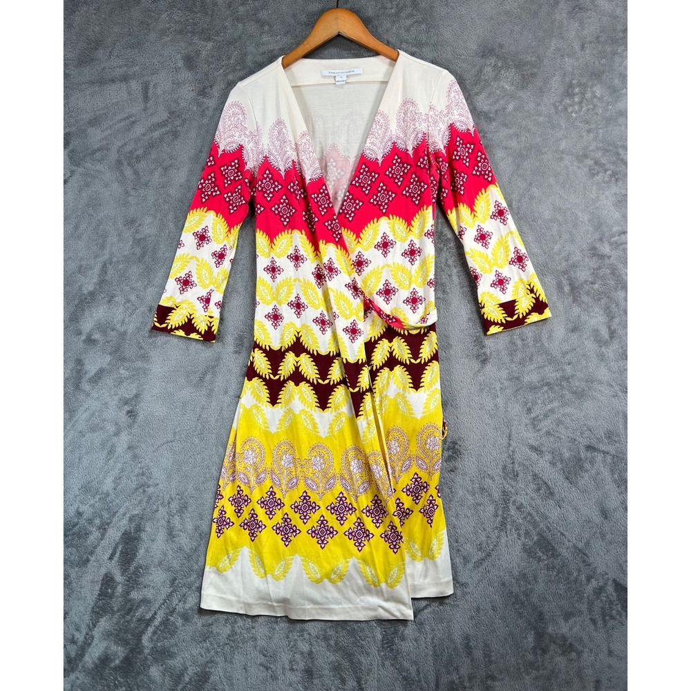Diane Von Furstenberg Julian Wrap Dress Size 10 Silk Jersey Ethnic Print - Picture 5 of 12